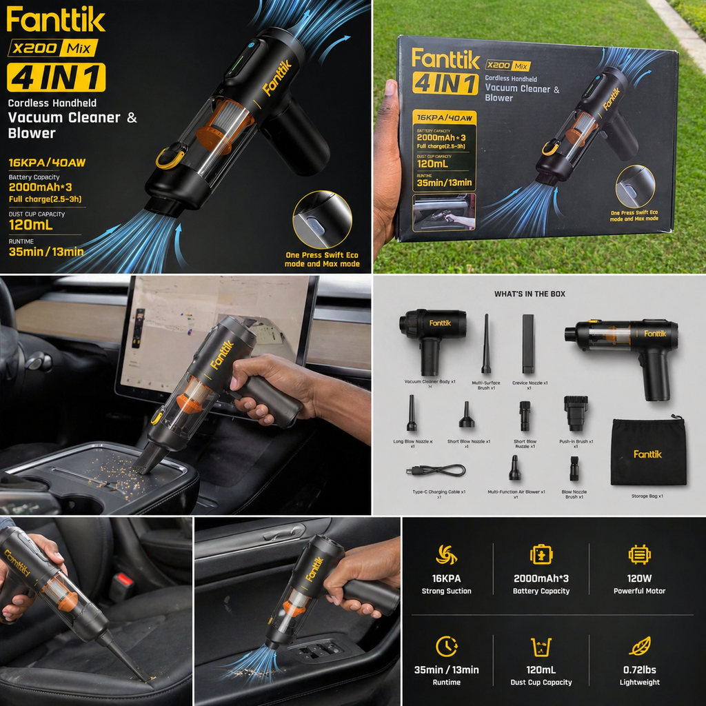 Fanttik X200 Mix 4-in-1 Handheld Vacuum & Blower – Cordless High Power Cleaner