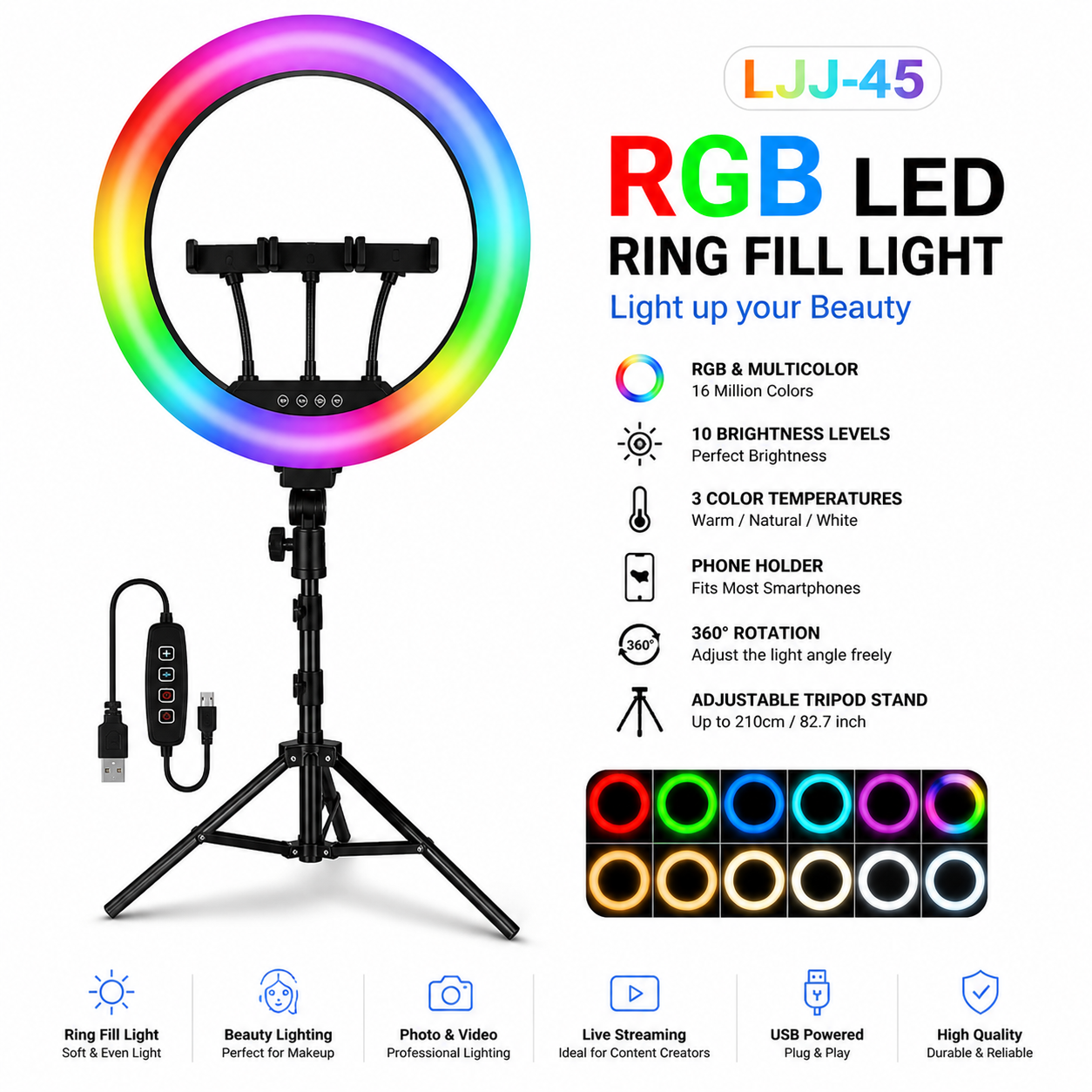 RGB LED Ring Light with Stand