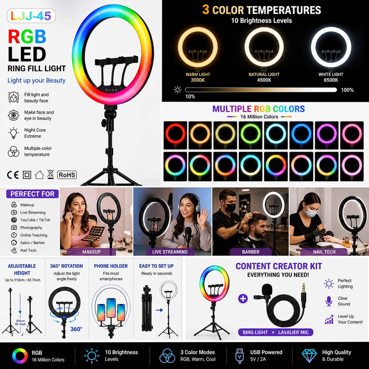 RGB LED Ring Light with Stand
