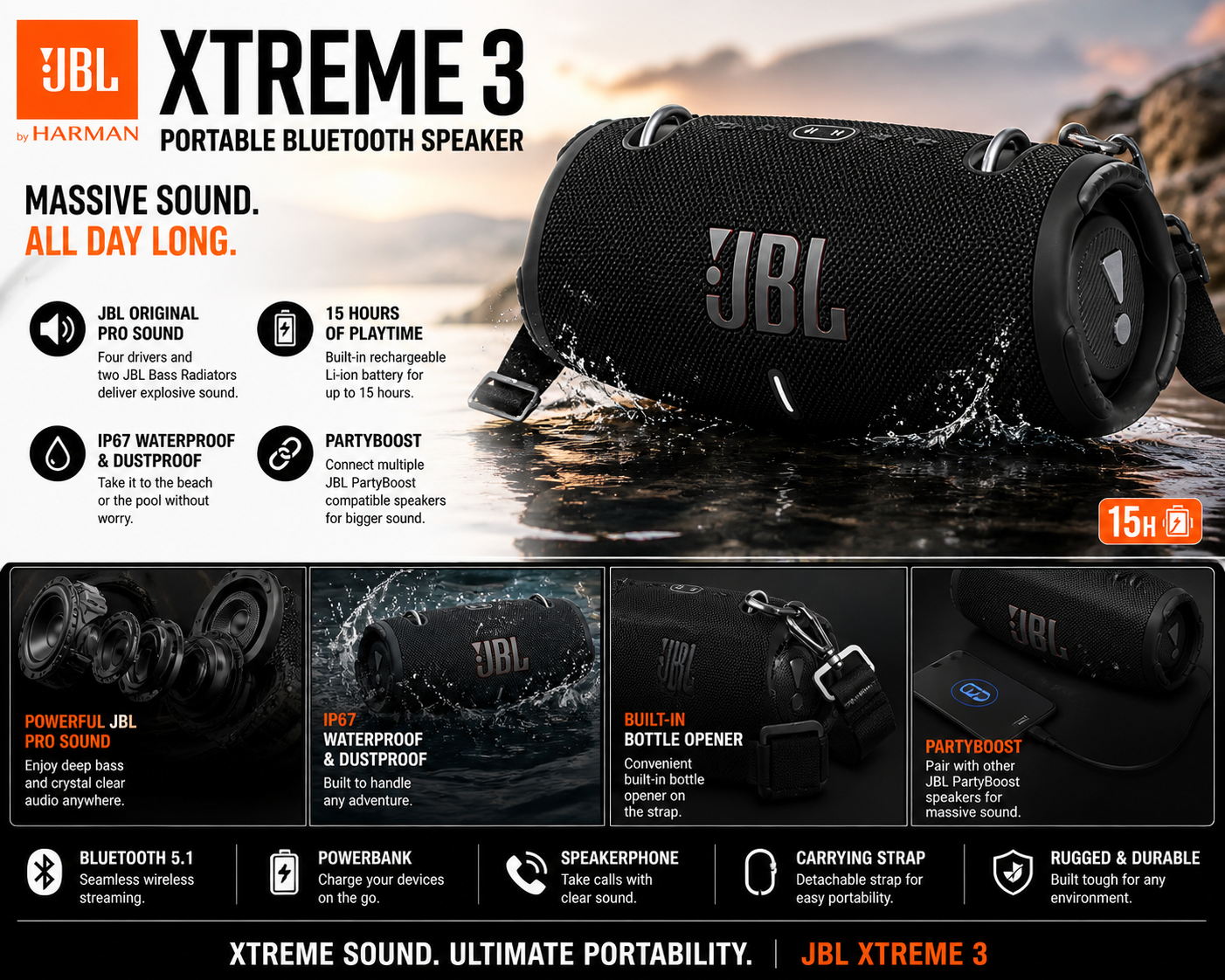 JBL Xtreme 3 Portable Bluetooth Speaker