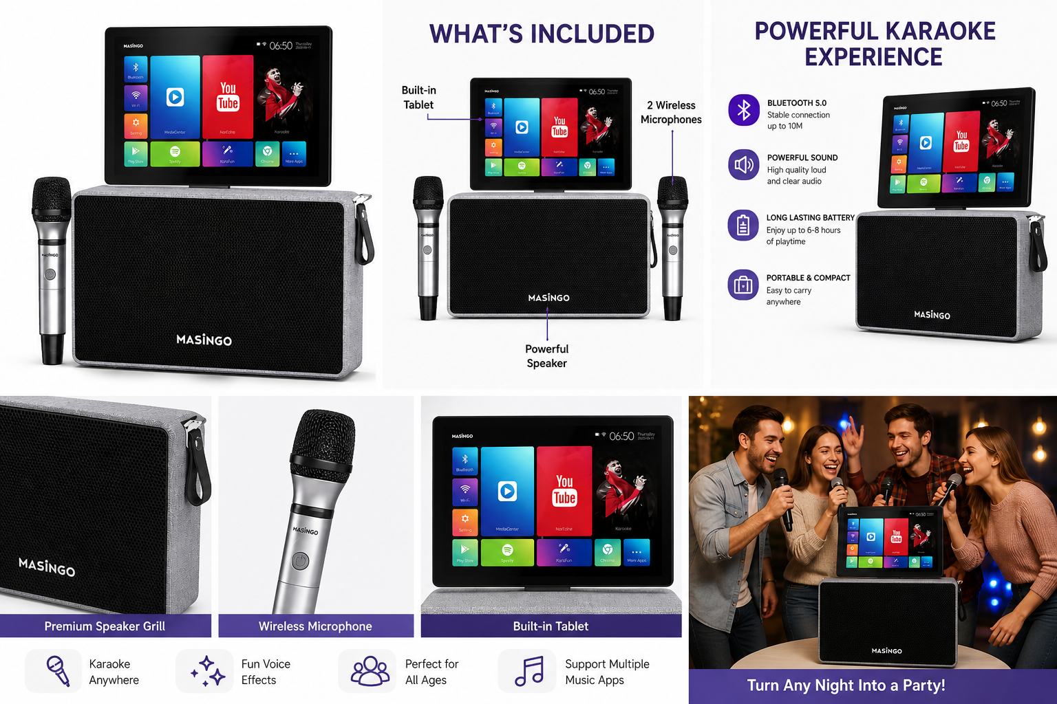 Masingo Alto X6 Karaoke Machine – Bluetooth Speaker with Tablet & 2 Wireless Microphones